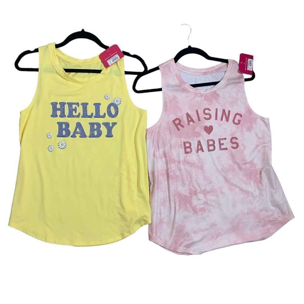 Small maternity lot tank yellow pink new with tag raising babes hello baby (i1)